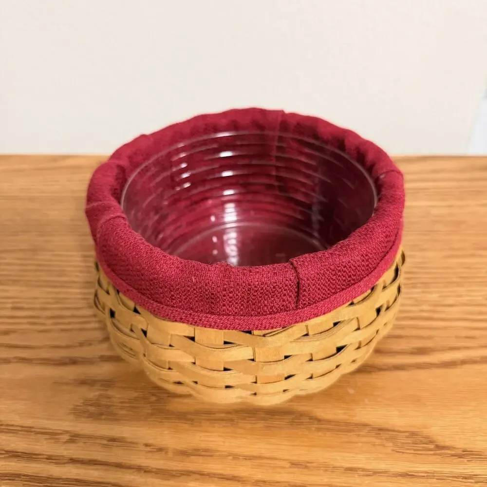 Longaberger 2004 Round Small Basket 6” With Inserts But NO LID Red Liner